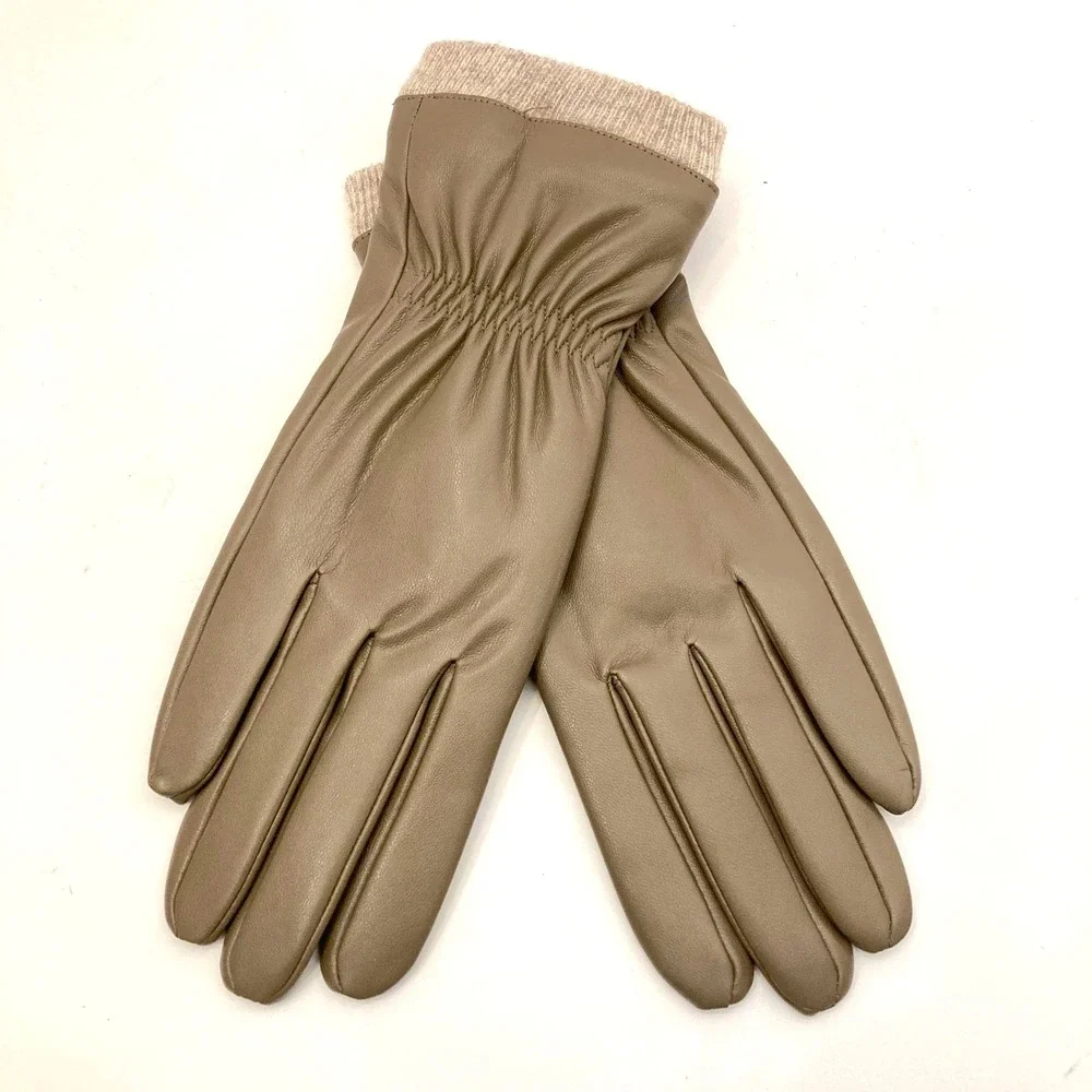 REDESS Leather Gloves‎ Womens Small 6.5 Beige Khaki Lined Knit NEW in Package